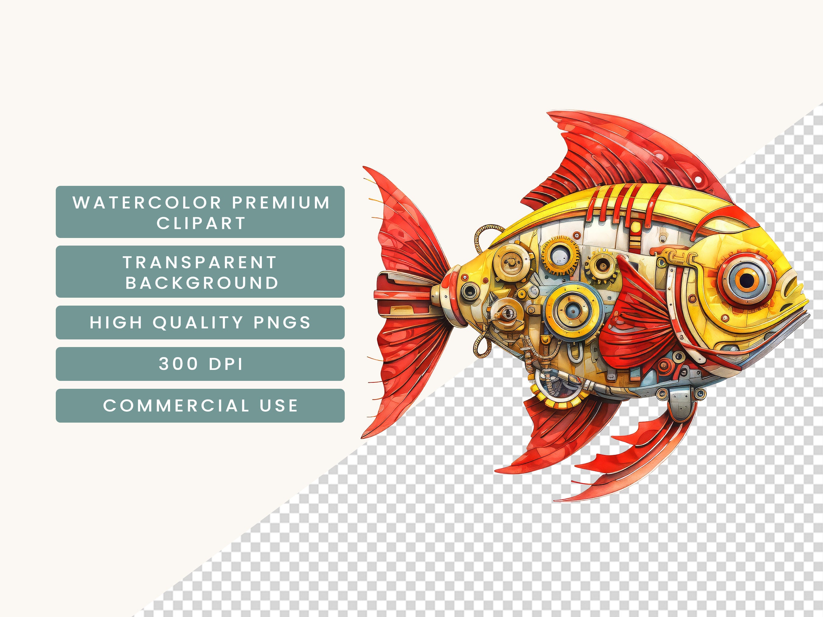 Cyborg Fish Clipart Bundle: Surreal Fishborg Designs (digital Download ...