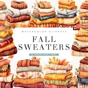 18 Watercolor Fall Sweaters Clipart Bundle Digital Download Printable Wall Art, Sublimation Designs Instant Download Png Files