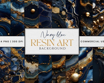 Navy Blue Resin Art Backgrounds: 24 Sublimation Designs (Digital Download)
