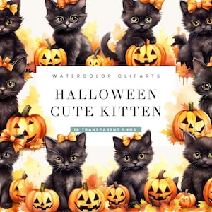 16 Watercolor Halloween Kitten Clipart Bundle, Sublimation Designs, Instant Download Printable Art, Watercolor Clipart, Digital Download