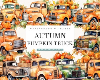 14 Watercolor Autumn Pumpkin Truck Clipart Bundle Sublimation Designs Printable Art Instant Download Watercolor Clipart Line art Print