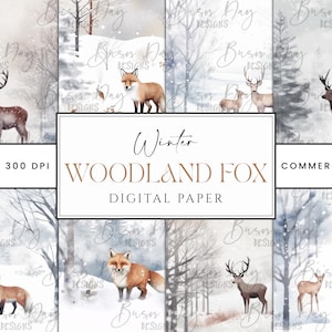13 Fond de papier numérique hiver renard des bois Téléchargement instantané, téléchargement numérique, motifs en sublimation Art imprimable, impressions numériques