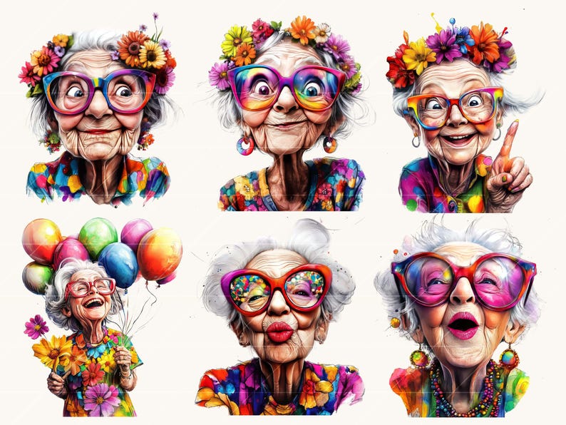 Watercolor Old Lady Clipart Bundle: Quirky PNG Art (digital Download - Etsy