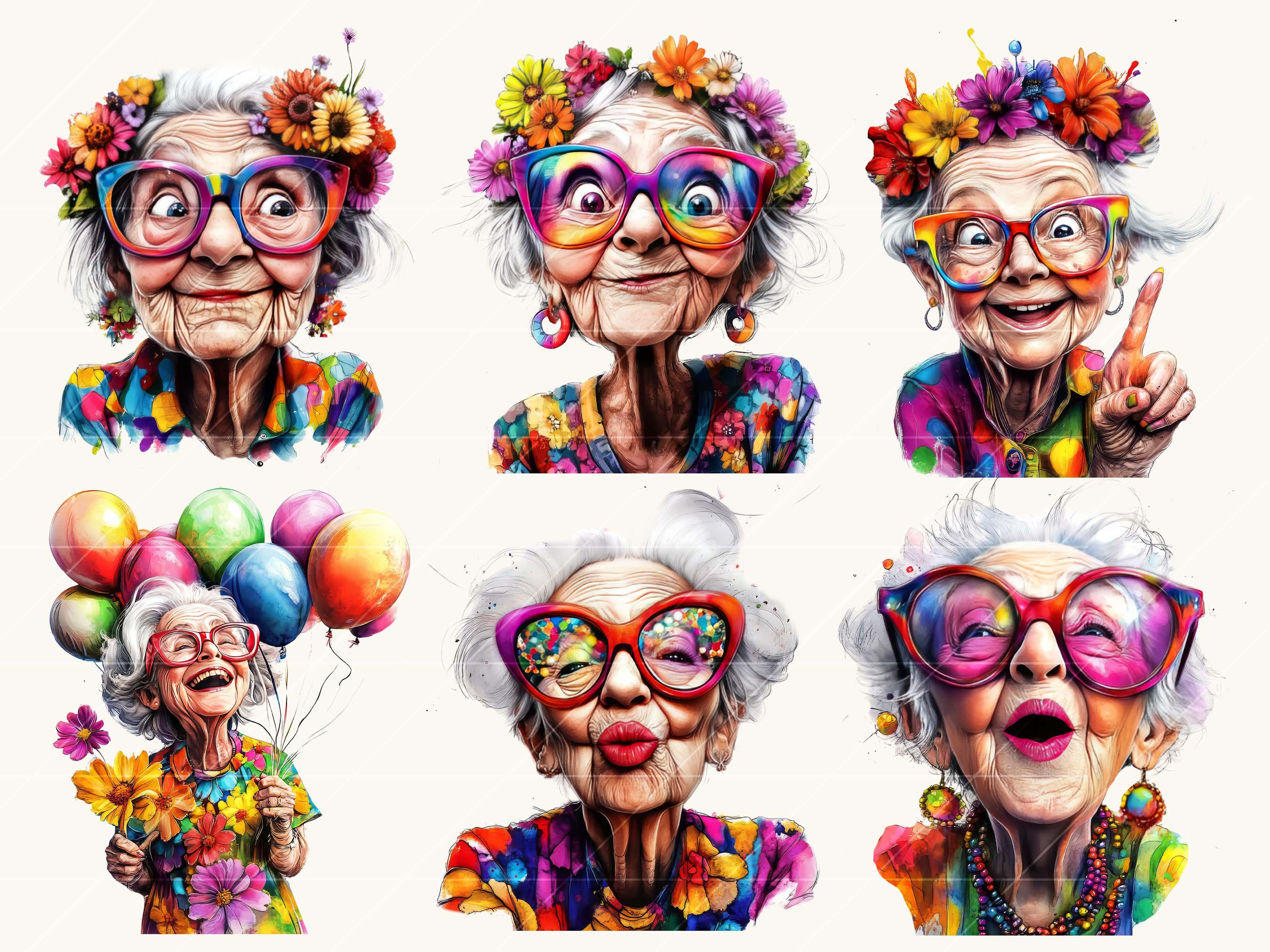 Watercolor Old Lady Clipart Bundle: Quirky PNG Art (digital Download - Etsy