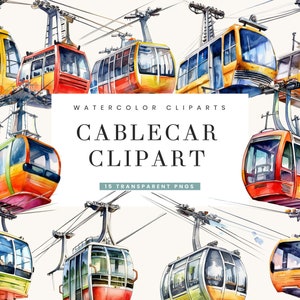 15 Watercolor Cable Car Clipart Bundle Digital Download Sublimation Designs Digital Printable Wall Art, Instant Download, Digital Print