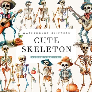 40 Watercolor Cute Skeleton Clipart Bundle Digital Download, Watercolor Clipart, Instant Download, Sublimation Designs Commercial Use