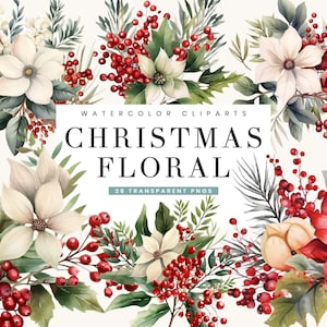 26 Weihnachten Blumen Clipart Bundle Sublimation Designs digitaler Download, Sofortiger Download Digitaldrucke, digitale Clipart PNG Designs