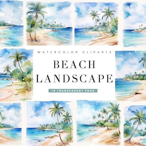 19 Watercolor Beach Landscape Clipart Bundle Sublimation Designs, Instant Download Printable Art, Digital Download Png Files Digital Prints