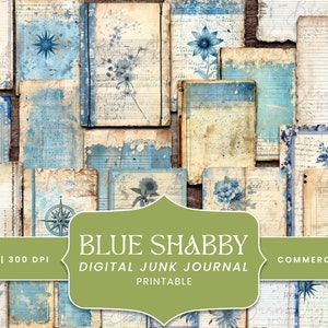 24 papel Blue Shabby Journal, scrapbooking digital, impressões digitais, download digital, download instantâneo, clipart com desconto, padrão contínuo