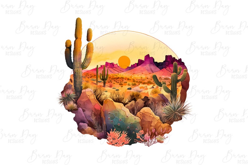 Watercolor Desert Clipart: Arid Landscape PNG Bundle (Digital Download) image 5