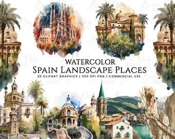 Watercolor Spain Landscape Clipart Bundle (Digital Download)