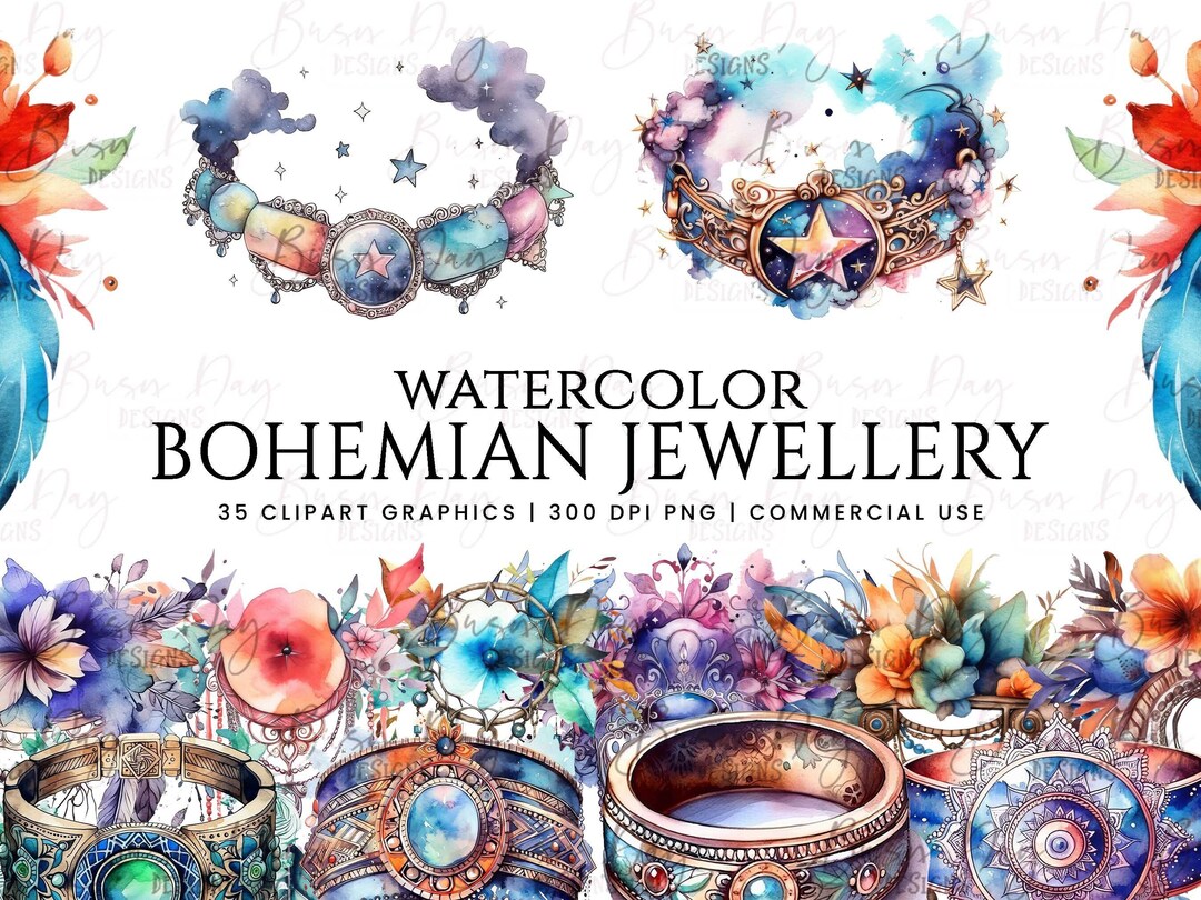 Watercolor Bohemian Jewelry Clipart Bundle (digital Download) - Etsy