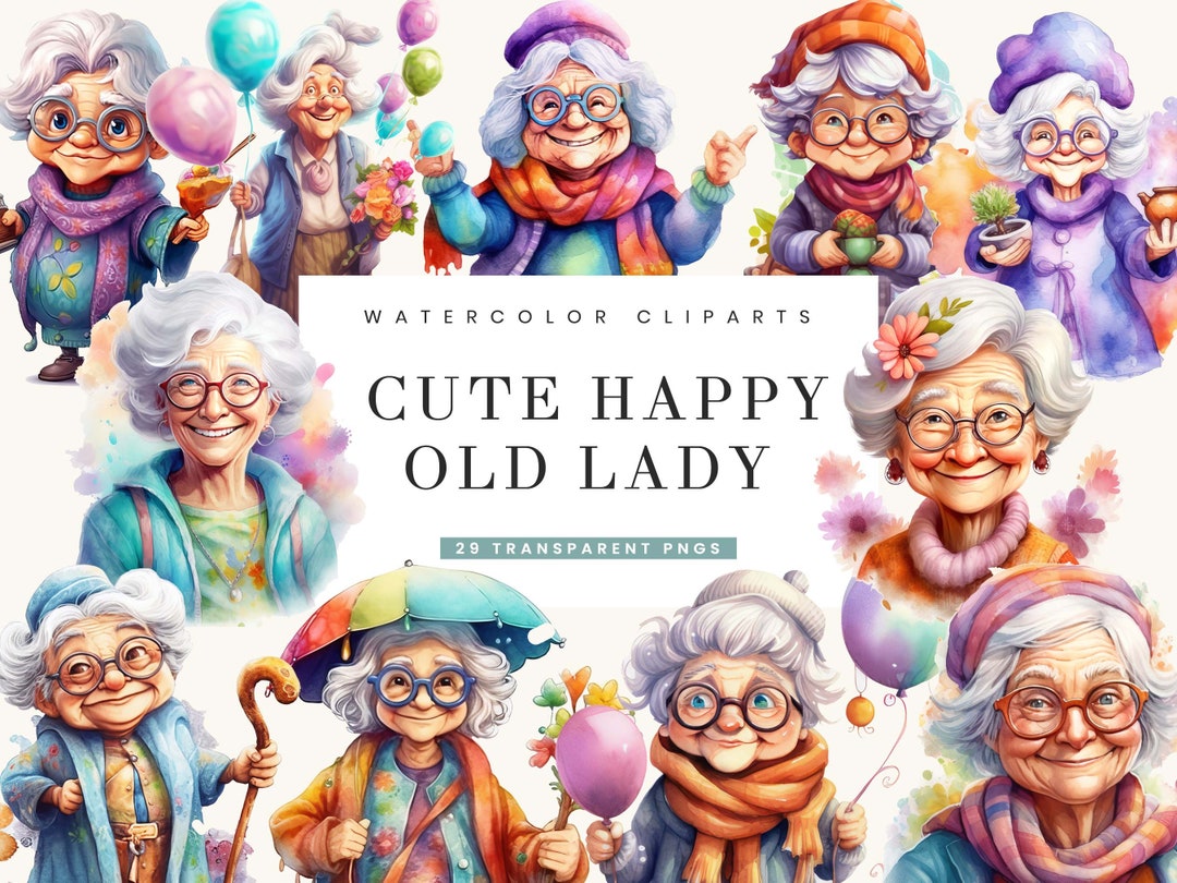 Watercolor Old Lady Clipart Bundle: 29 PNG Designs (digital Download ...