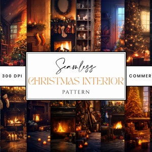 15 Seamless Christmas Interior Background Printable Wall Art, Sublimation Designs Digital Prints, Instant Download Digital Download