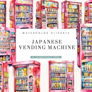 18 Watercolor Japanese Vending Machine Clipart Bundle Digital Print Wall Art Instant Download Sublimation Designs Digital Download Png Files