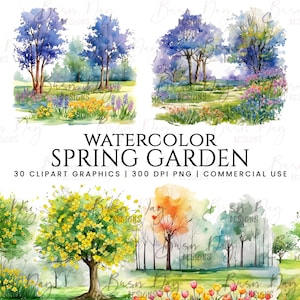 30 Aquarell Frühlingsgarten Clipart Bündel, digitaler Download, digitaler Planer, Digitaldrucke, sofort Download, Aquarell Clipart,