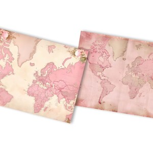 Shabby Pink Romantic Maps Digital Paper Pack: Junk Journal Prints ...
