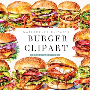 30 Watercolor Burger Clipart bundle , watercolor clipart, digital download, instant download, digital prints, commercial use