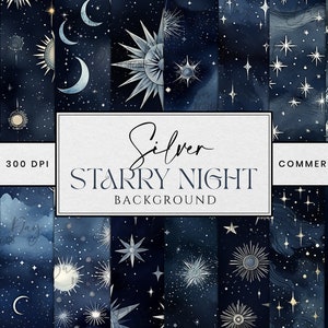 36 Diseños de sublimación de fondo de noche estrellada plateada Descarga digital Arte imprimible Descarga instantánea Archivos Png Impresión digital