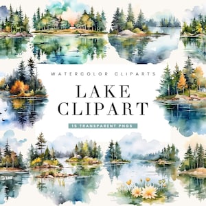 15 Watercolor Lake Clipart Bundle, Digital Download, Sublimation Designs, Instant Download Png Files, Commercial Use