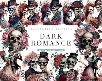 Watercolor Dark Romance Clipart Bundle: 48 PNG Designs (Digital Download)