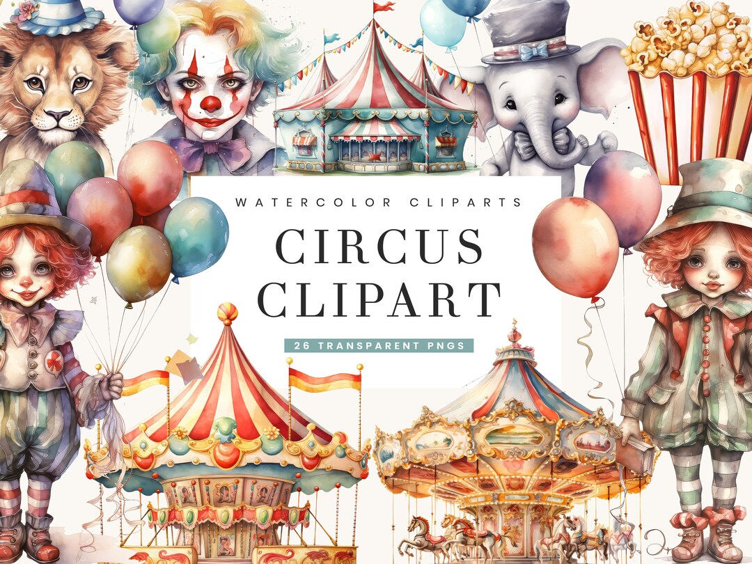 Watercolor Circus Clipart Bundle: 26 PNG Designs (digital Download) - Etsy