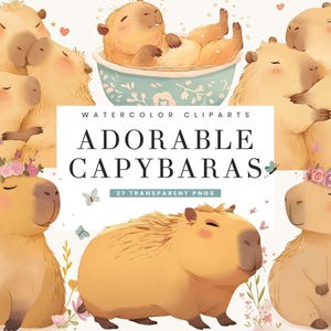 27 Watercolor Adorable Capybaras Clipart Bundle Sublimation Designs Digital Download, Digital Prints Instant Download, Capybaras Wall Art