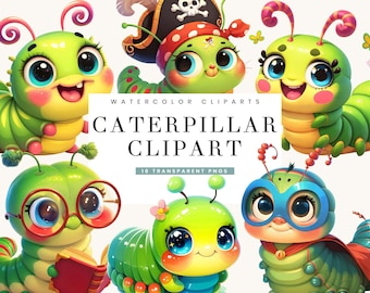 Watercolor Caterpillar Clipart Bundle, Sublimation Designs (Digital Download)