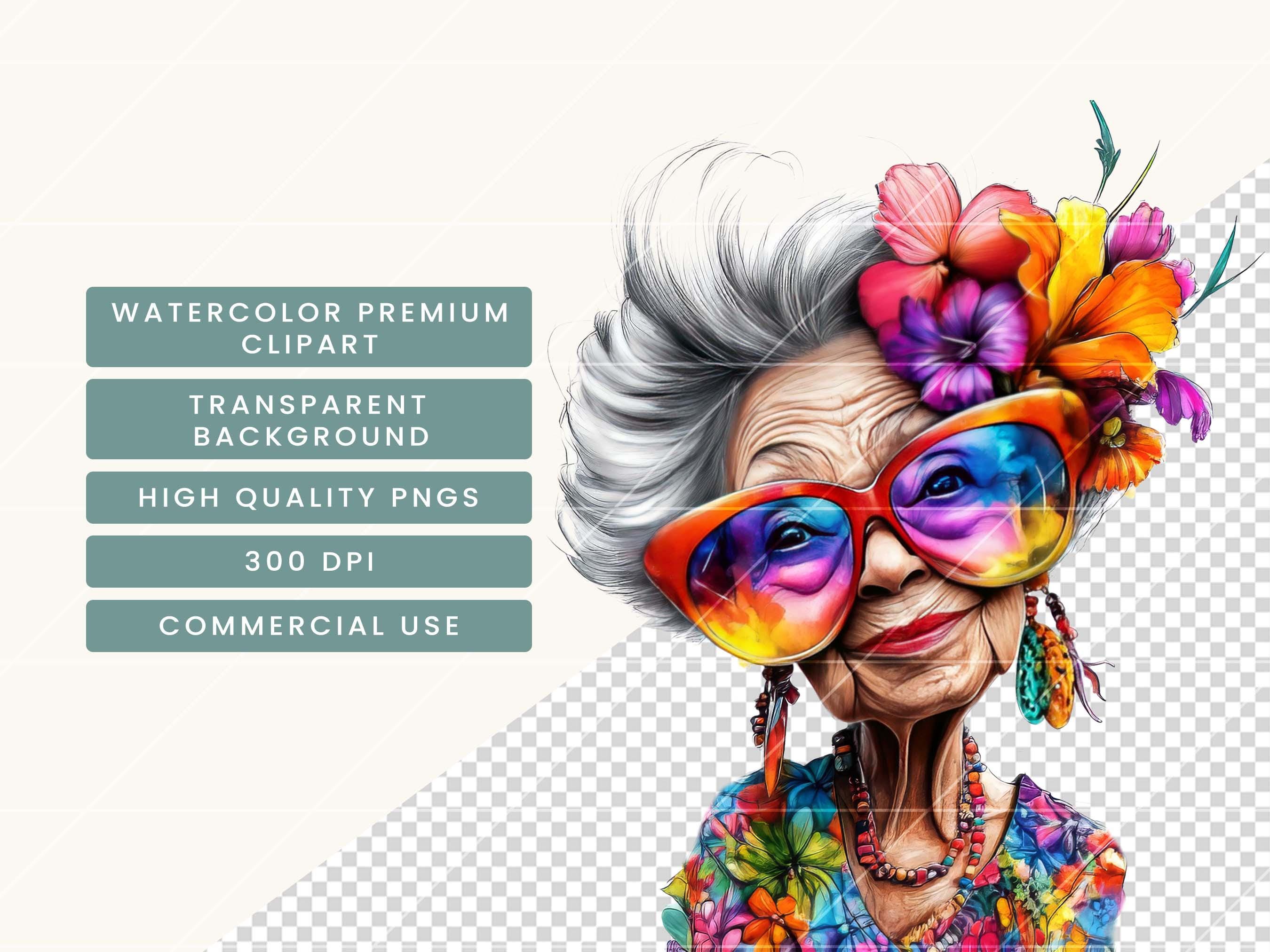 Watercolor Old Lady Clipart Bundle: Quirky PNG Art (digital Download - Etsy