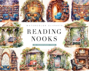 Watercolor Reading Nooks Clipart Bundle (Digital Download)