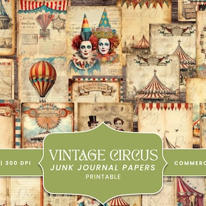 24 Pacote de papel de diário Vintage Circus, scrapbooking digital, impressões digitais, download digital, download instantâneo, clipart com desconto