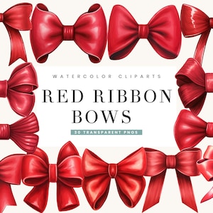 30 Aquarell rote Schleife und Bögen, Clipart Bundle, digitaler Download, Sublimation Designs, sofortiger Download Png-Dateien, Digitaldrucke