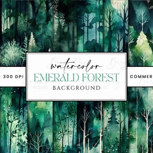 45 Projetos de sublimação de fundo de floresta esmeralda em aquarela Download instantâneo Arte de parede para impressão Download digital Arquivos Png Impressões digitais