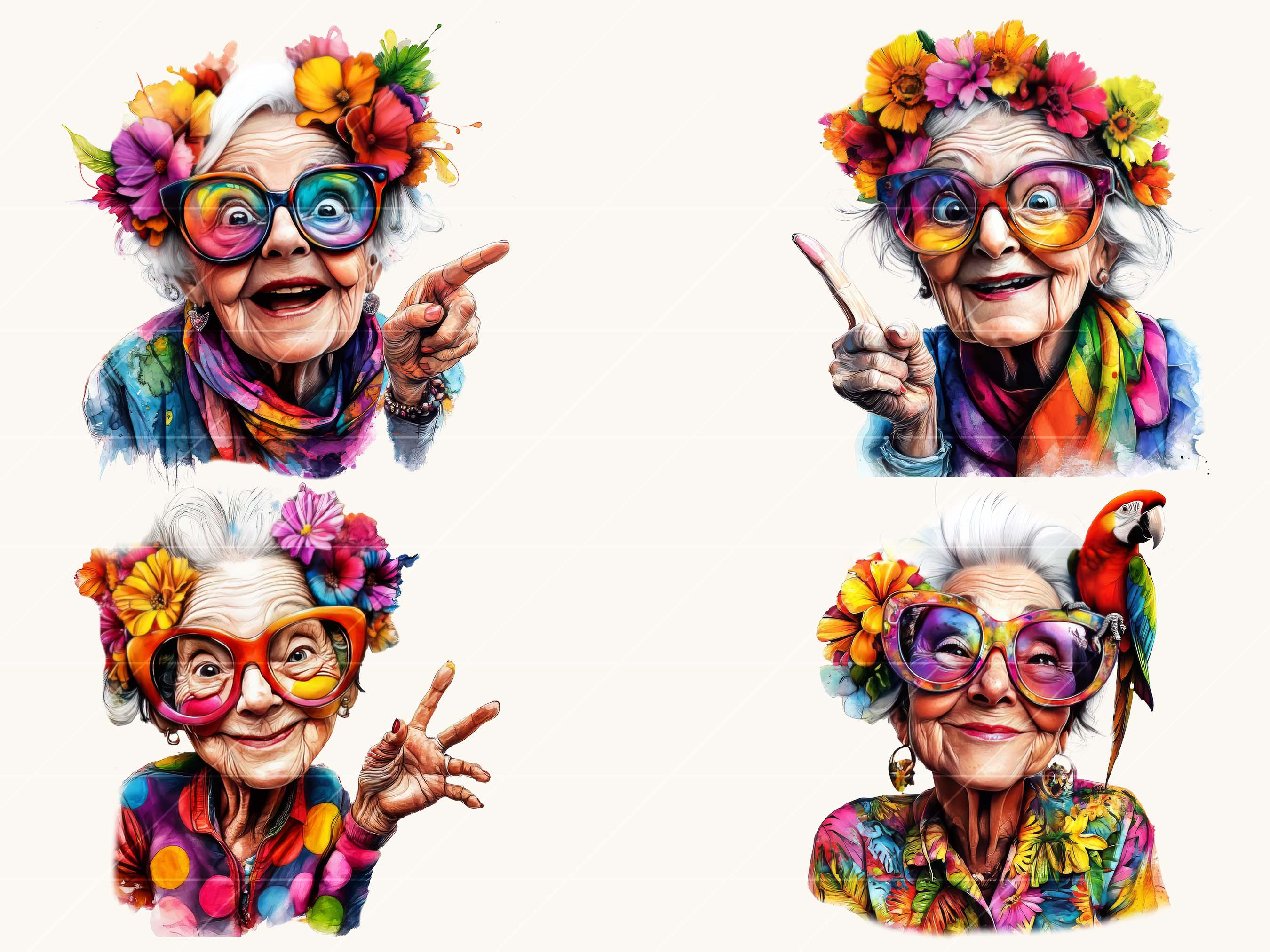 Watercolor Old Lady Clipart Bundle: Quirky PNG Art (digital Download - Etsy