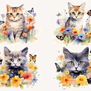 20 Watercolor Cat with Flowers Clipart Sublimation Designs, Instant Download Watercolor Clipart, Printable Art, Digital Download Png Files image 4