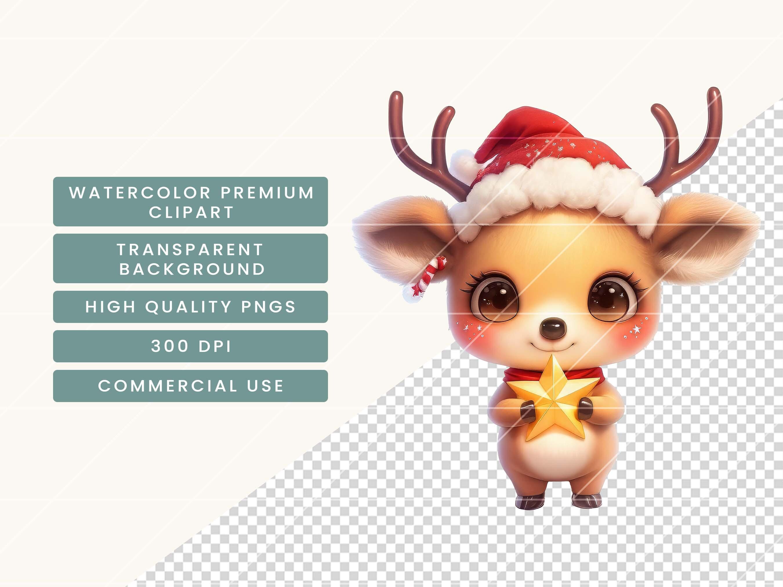 25 Watercolor Cute Reindeer Clipart Bundle Sublimation Designs Digital ...