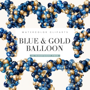 16 Royal Blau und Gold Ballon Bogen Clipart Bundle, digitaler Download Sublimation Designs, druckbares Design, sofortiger Download, Png-Dateien