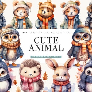 30 diseños de sublimación de paquete de imágenes prediseñadas de animales lindos de acuarela Descarga digital, Descarga instantánea, Imágenes prediseñadas de acuarela, Archivo Png de impresión digital