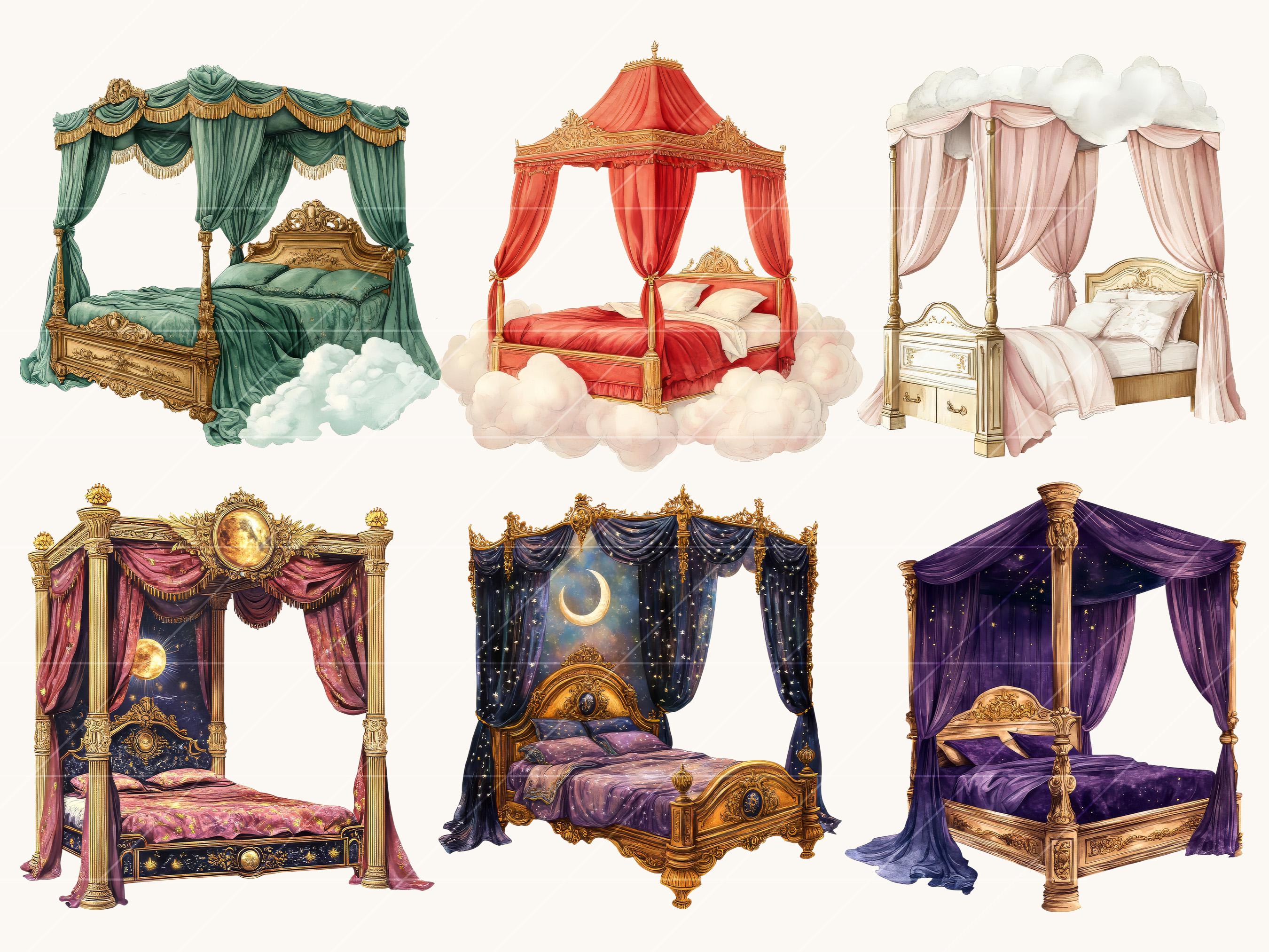 Watercolor Magical Bed Clipart Bundle, Vintage Style (digital Download ...