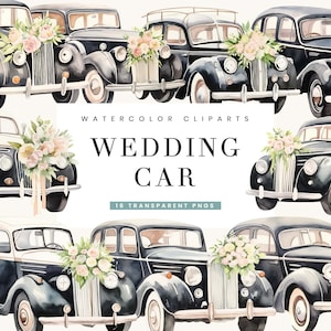 16 Aquarell Hochzeit Auto Clipart Bundle druckbare Kunst digitaler Download Png-Dateien Sublimation Designs Instant Download, Digitaldruck