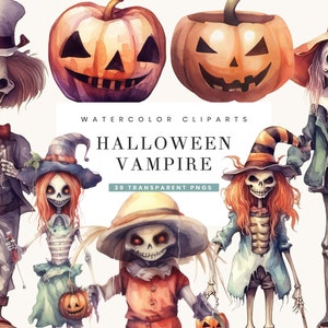 39 Watercolor Halloween Vampire Clipart Clipart Bundle Digital Download, Watercolor Clipart, Instant Download, Digital Download