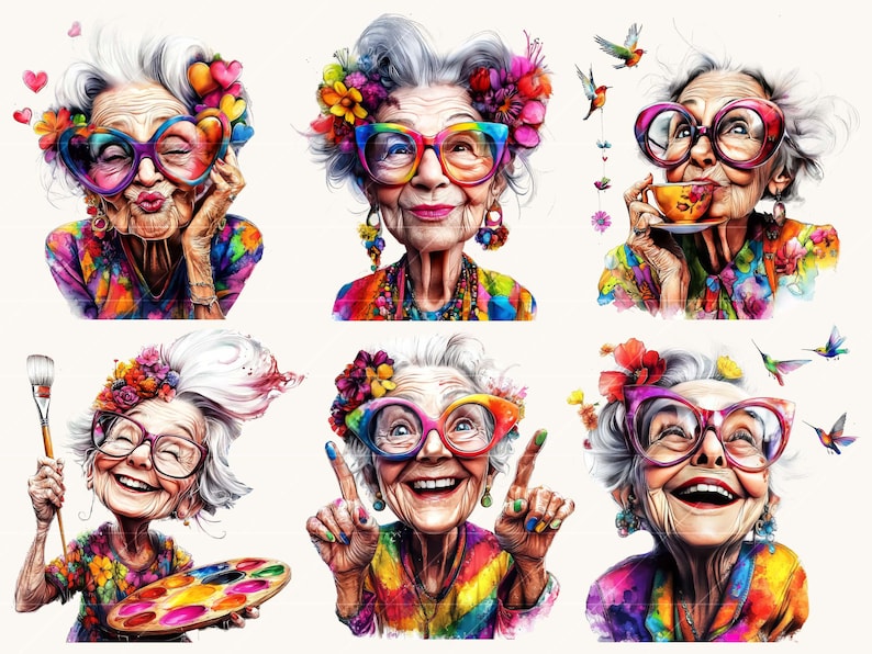 Watercolor Old Lady Clipart Bundle: Quirky PNG Art (digital Download - Etsy
