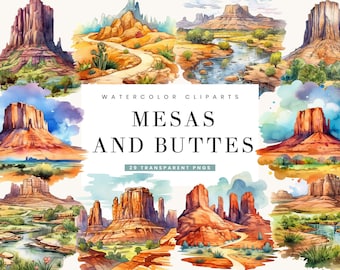 Watercolor Mesas and Buttes Clipart Bundle: Commercial Use (Digital Download)