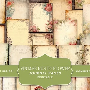 30 Pacote de papel Vintage Rustic Flower Journal, scrapbooking digital, impressões digitais, download digital, download instantâneo, clipart com desconto