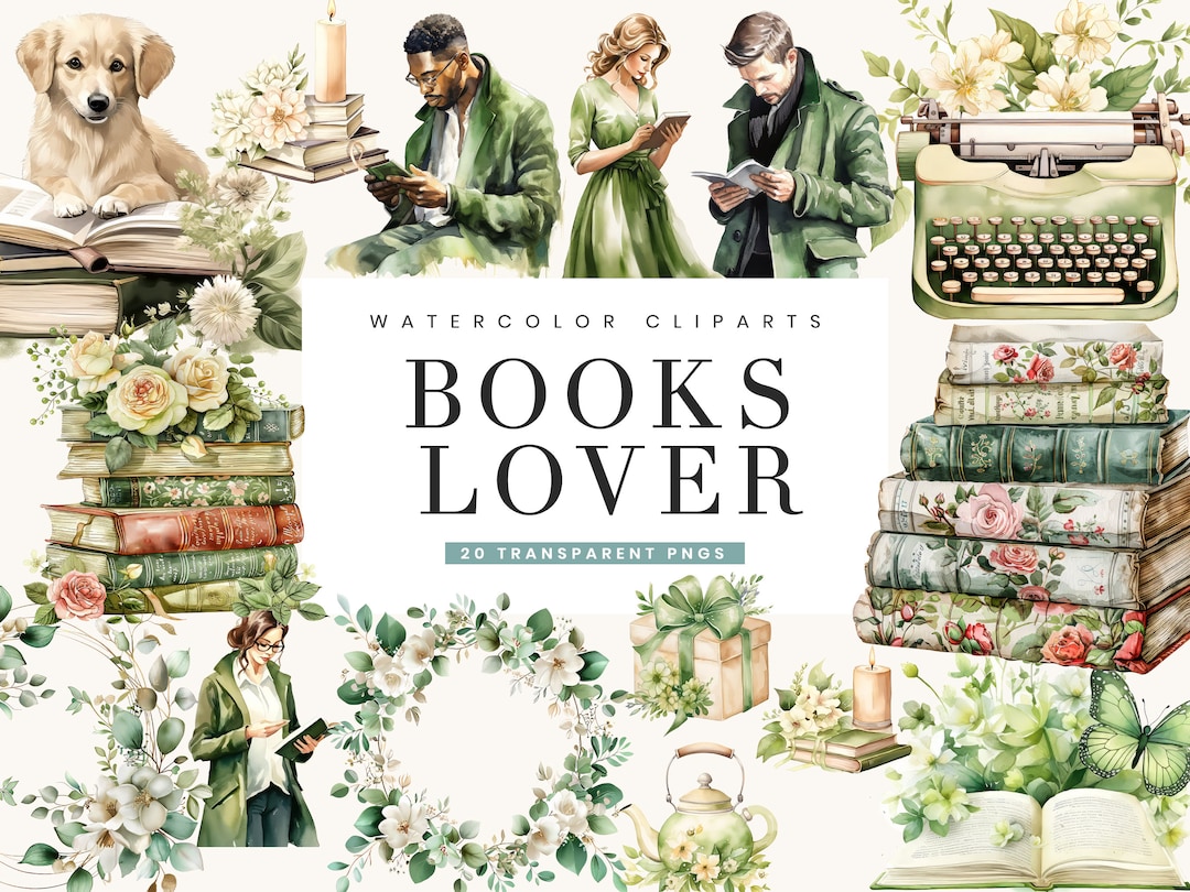 20 Watercolor Books Lover Clipart Bundle Digital Download Sublimation ...