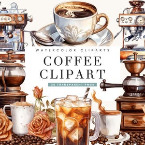 Paquete de 30 diseños de sublimación de imágenes prediseñadas de café en acuarela, descarga digital, descarga instantánea de impresiones digitales, diseños de imágenes prediseñadas digitales PNG