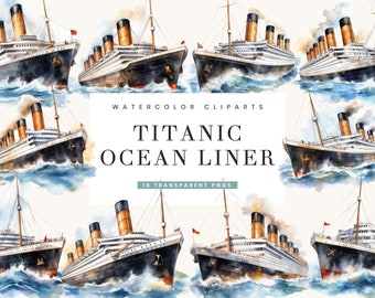 Aquarel Titanic clipartbundel: oceaanstomerontwerpen (digitale download)