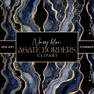 15 Navy Blue Agate Borders Clipart Bundle, Instant Download Printable Art Sublimation Designs Digital Download Png Files Commercial Use