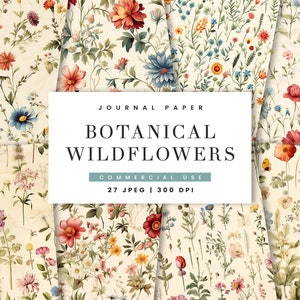 27 pages de Junk Journal botanique numérique fleurs sauvages Art imprimable, téléchargement numérique, impression numérique téléchargement immédiat sur papier vintage