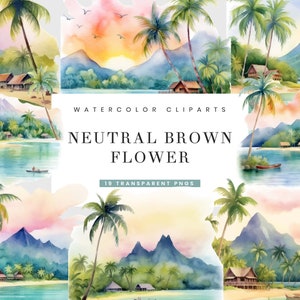 19 Watercolor Tahiti Landscapes Clipart Bundle Digital Download, Printable Art, watercolor clipart, instant download, Digital Print